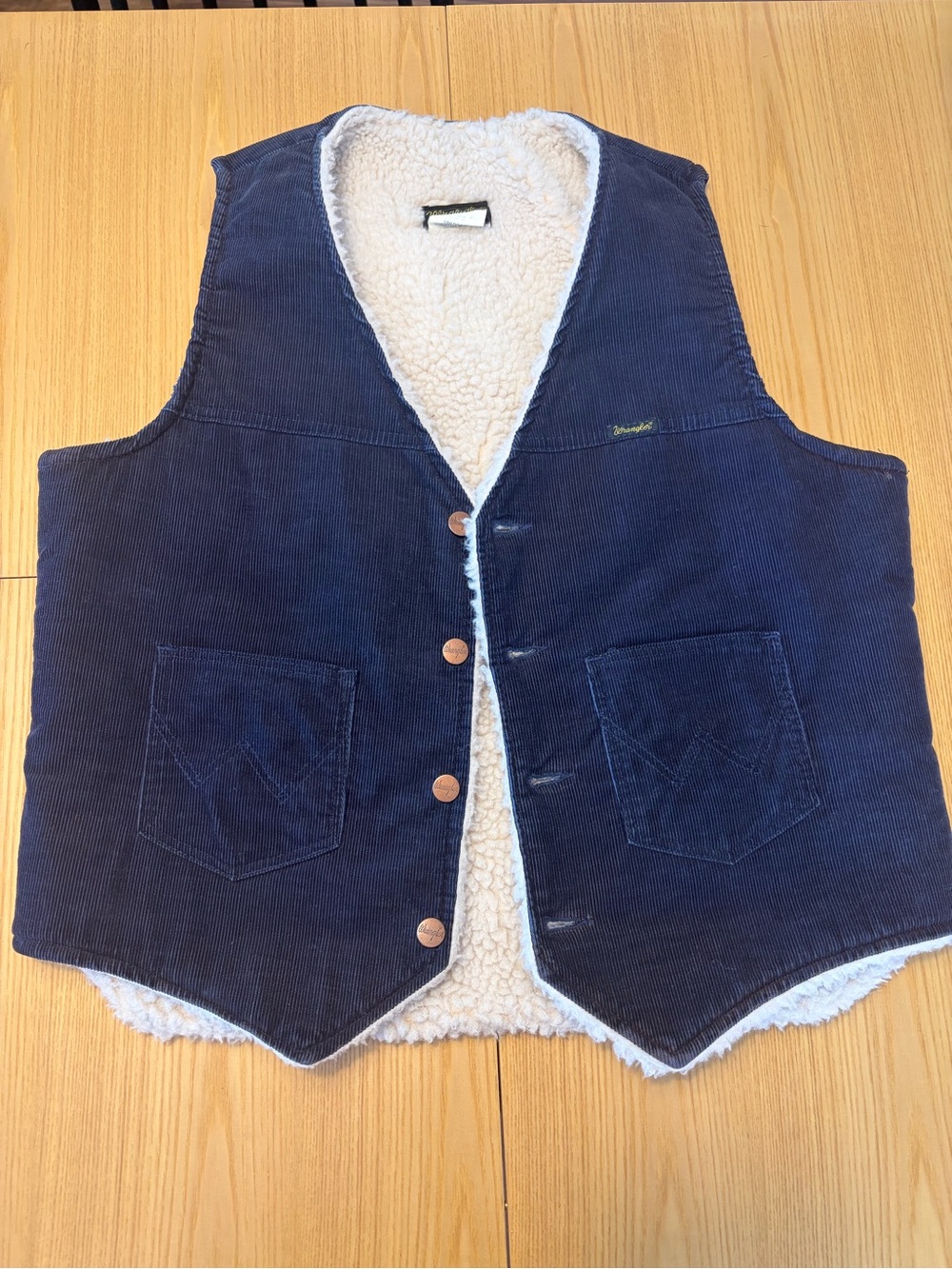 Vintage 80s Navy Corduroy Sherpa lined Wrangler Vest L - Made in the USA
